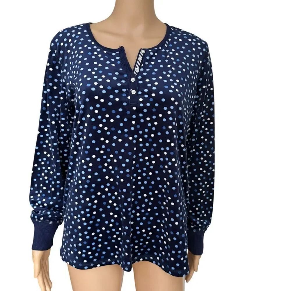Nautica Polka Dot Velvet Long Sleeve Pajama Top Women's Sleepwear Sz M